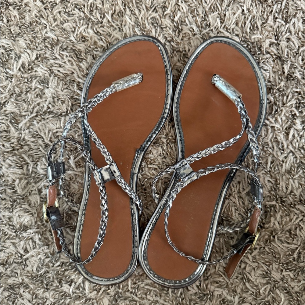Braided Silver and Tan Women's Sandals